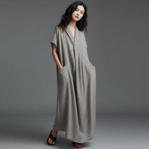 Short Sleeves Summer Linen Front Cross Dress