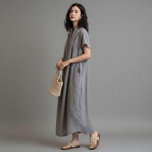 Short Sleeves Summer Linen Front Cross Dress