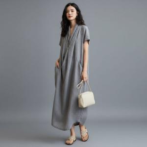 Short Sleeves Summer Linen Front Cross Dress