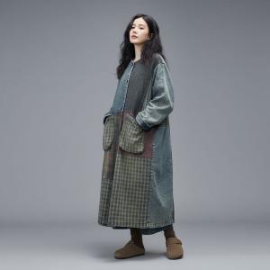 Gingham and Plaid Patchwork Stone Wash Jean Coat