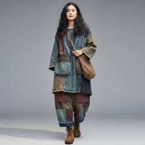 Colored Patchwork Denim Tunic with Baggy Ethnic Pants