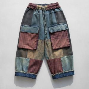 Colored Patchwork Denim Tunic with Baggy Ethnic Pants