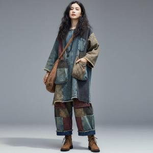 Colored Patchwork Denim Tunic with Baggy Ethnic Pants