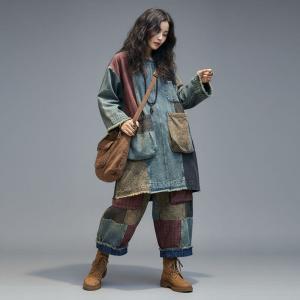 Colored Patchwork Denim Tunic with Baggy Ethnic Pants