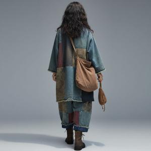 Colored Patchwork Denim Tunic with Baggy Ethnic Pants