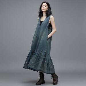 Deep-V Sleeveless Denim Fishtail Dress