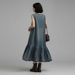 Deep-V Sleeveless Denim Fishtail Dress