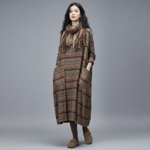 Colored Striped Linen Loose Caftan Dress
