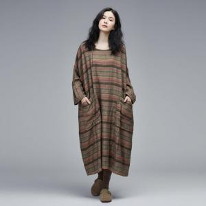 Colored Striped Linen Loose Caftan Dress