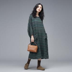 Colored Striped Linen Loose Caftan Dress