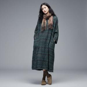 Colored Striped Linen Loose Caftan Dress