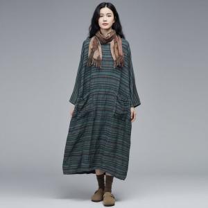 Colored Striped Linen Loose Caftan Dress