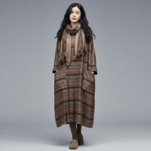 Colored Striped Linen Loose Caftan Dress