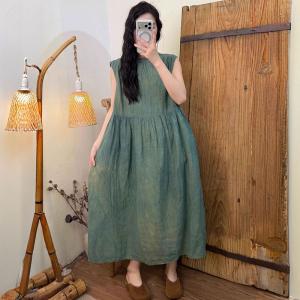 Plant Dyeing Summer Loose Ramie Vest Dress