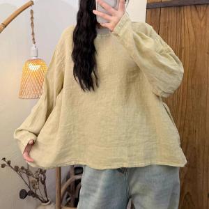 Loose-Fit Long Sleeves Linen Oversized Blouse