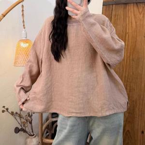 Loose-Fit Long Sleeves Linen Oversized Blouse