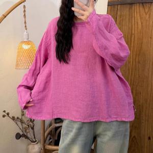 Loose-Fit Long Sleeves Linen Oversized Blouse