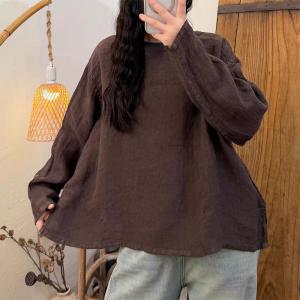 Loose-Fit Long Sleeves Linen Oversized Blouse