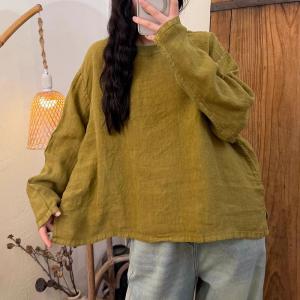 Loose-Fit Long Sleeves Linen Oversized Blouse