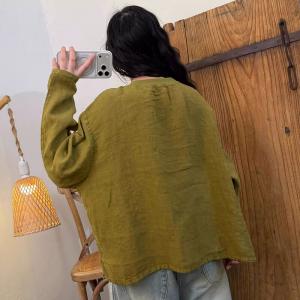 Loose-Fit Long Sleeves Linen Oversized Blouse