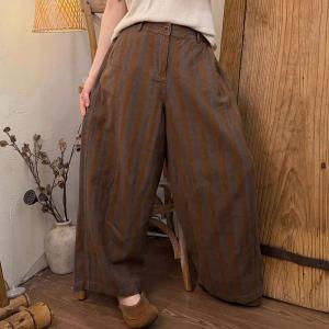 Vertical Striped Linen High Rise Pants
