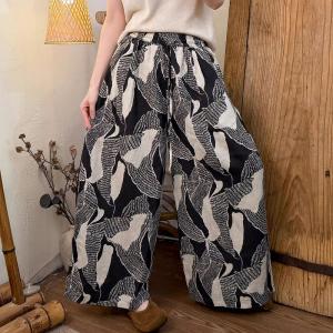 Geometric Prints Chunky Linen Wide Leg Pants