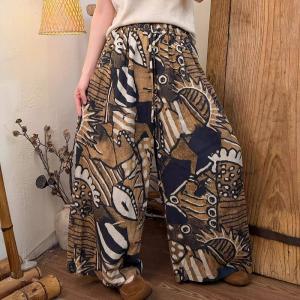 Geometric Prints Chunky Linen Wide Leg Pants