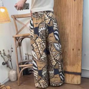 Geometric Prints Chunky Linen Wide Leg Pants