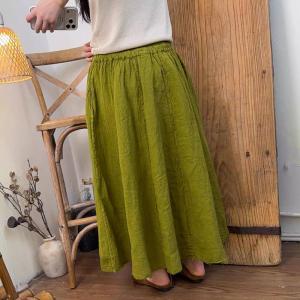 Solid Color Drawstring Waist Linen Flare Skirt
