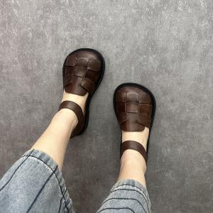 Chunky Heels Summer Lolita Sandals Round Toe Velcro Footwear