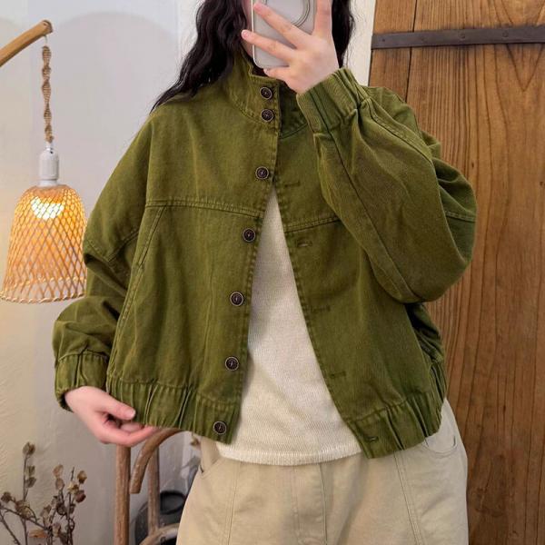 Street 100% Cotton Long Sleeve Stand Collar Solid Color Green Purple Black Rust comfy tropical ulzzang slouchy lazy day nashville