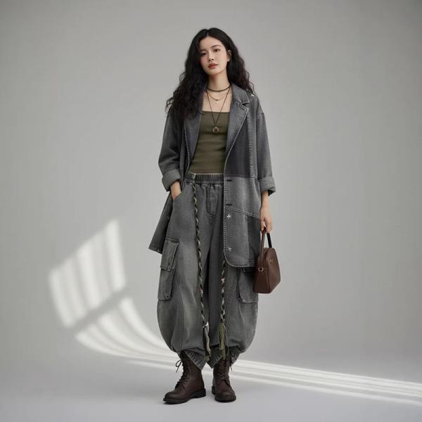 Street 100% Cotton Long Sleeve Lapel Bicolor Black comfy western tropical oversized lazy day slouchy travel