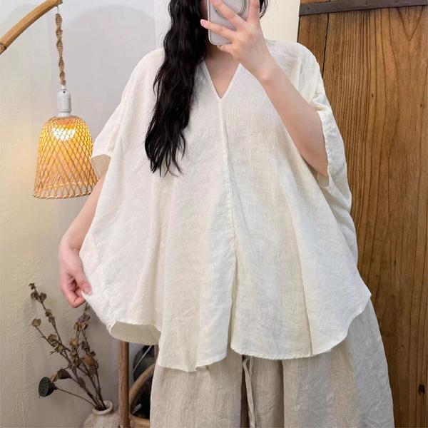 Casual 100% Linen Short Sleeve V-Neck Solid Color Navy Blue comfy hawaiian tropical oversized lazy day travel resort