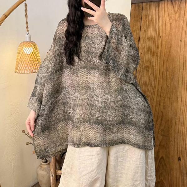 Elegant 100% Ramie Long Sleeve Round Neck Solid Color #1 #2 #3 #4 comfy western oversized lazy day slouchy tropical