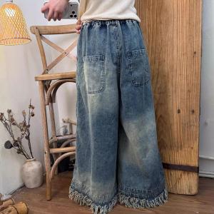 Light Wash Long Tassels Wide Leg Jeans