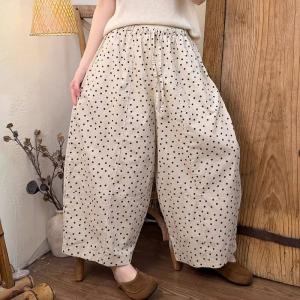 Cotton Linen Causal Little Polka Dot Pants