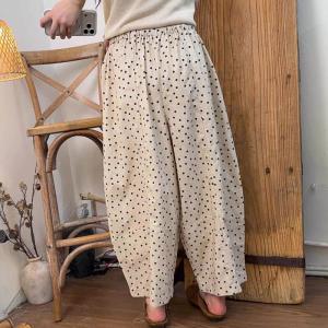 Cotton Linen Causal Little Polka Dot Pants