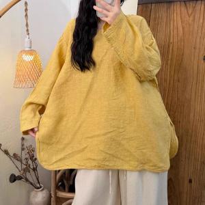 Long Sleeves Pastel Linen Oversized Tunic