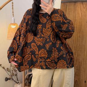Loose-Fit Linen Paisley Blouse