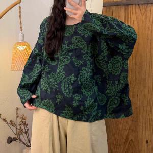 Loose-Fit Linen Paisley Blouse