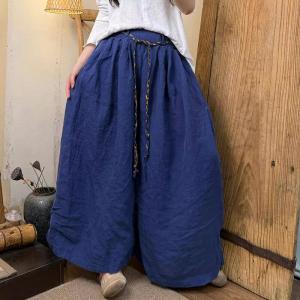 Straps Belt Plain Linen Summer Pants