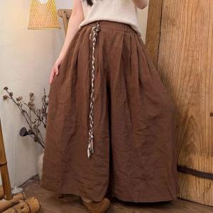 Straps Belt Plain Linen Summer Pants
