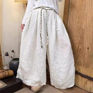 Straps Belt Plain Linen Summer Pants