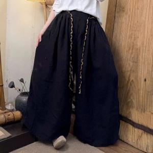 Straps Belt Plain Linen Summer Pants
