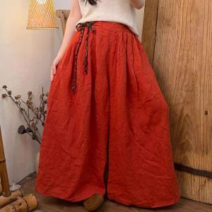 Straps Belt Plain Linen Summer Pants