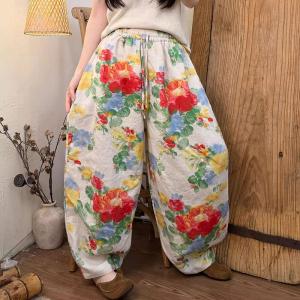 Resort Chic Printed Linen Barrel Pants