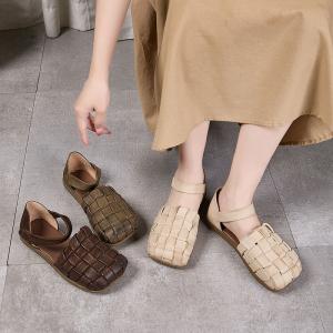 Wide Toe Boho Style Weave Flat Sandals