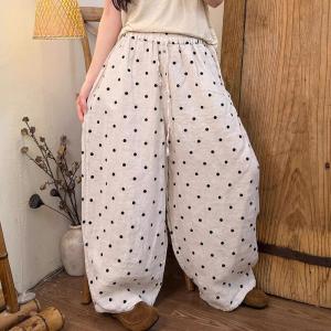 Small Polka Dot Loose Linen Beach Pants