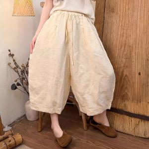 Neutral Tone Linen Wide Leg Cropped Pants