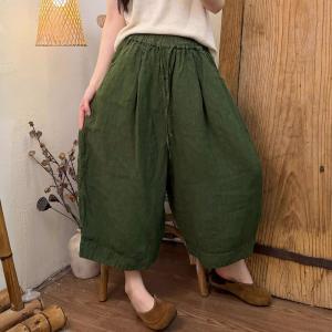 Neutral Tone Linen Wide Leg Cropped Pants